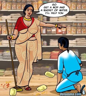 Busty woman falls on a young shopkeeper
