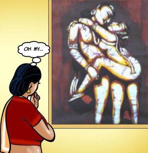 Lonely Indian MILF gets turned on by erotic art
