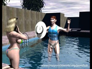 3D lonely housewife's pool adventures