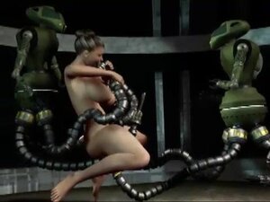 Bitch spreads her holes for robo tentacles
