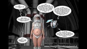 Big-bellied girl roams a spaceship