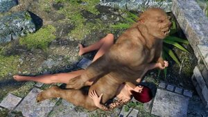 Hottie licked and fucked by pig monster