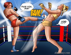Redhead dominates blonde wrestling