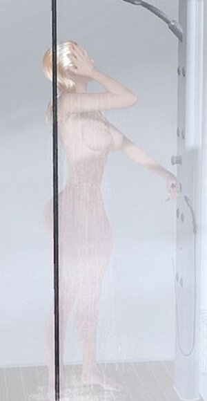 Blonde sensually touches herself in a shower