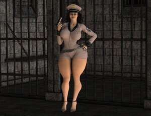 Big-assed brunette jailer gets naked by the cells
