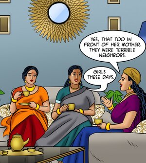 Three curvy Indians talking while drinking tea